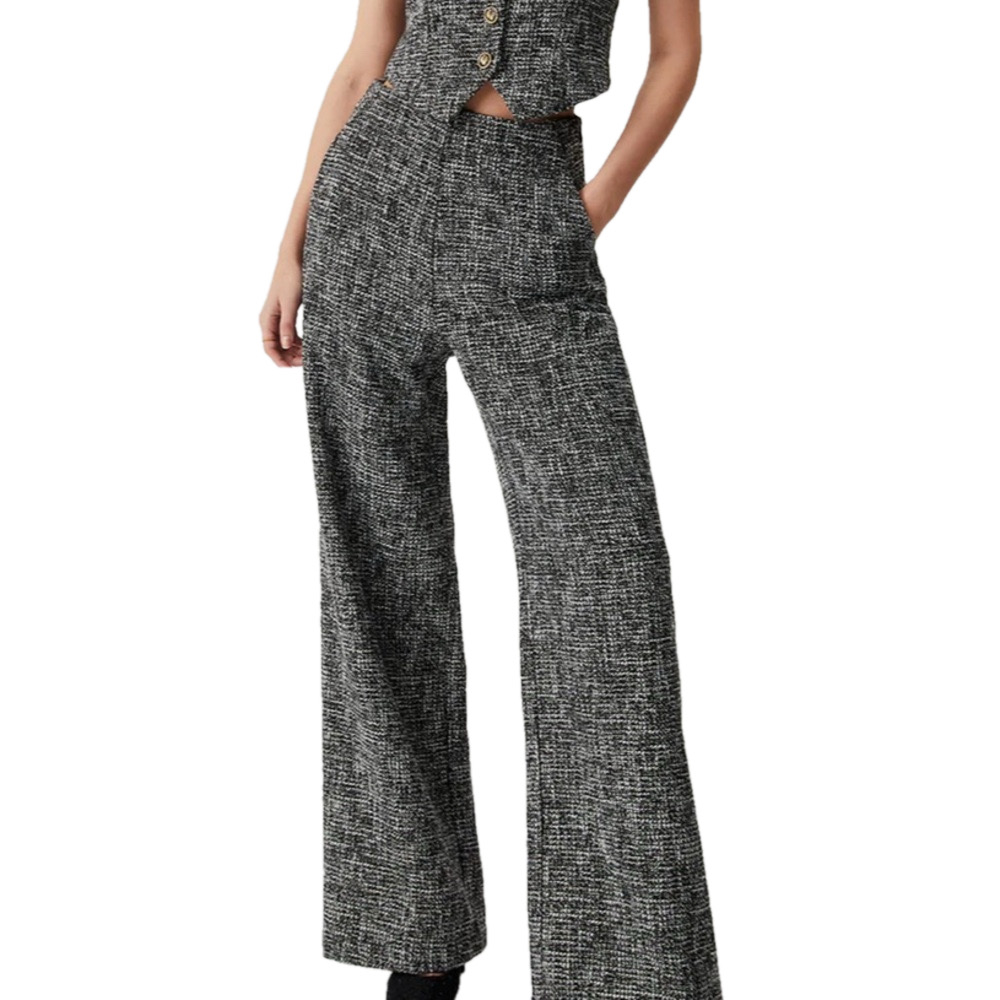 NWT Commense Old Money Tweed Straight Leg Pocket Pants Black Medium